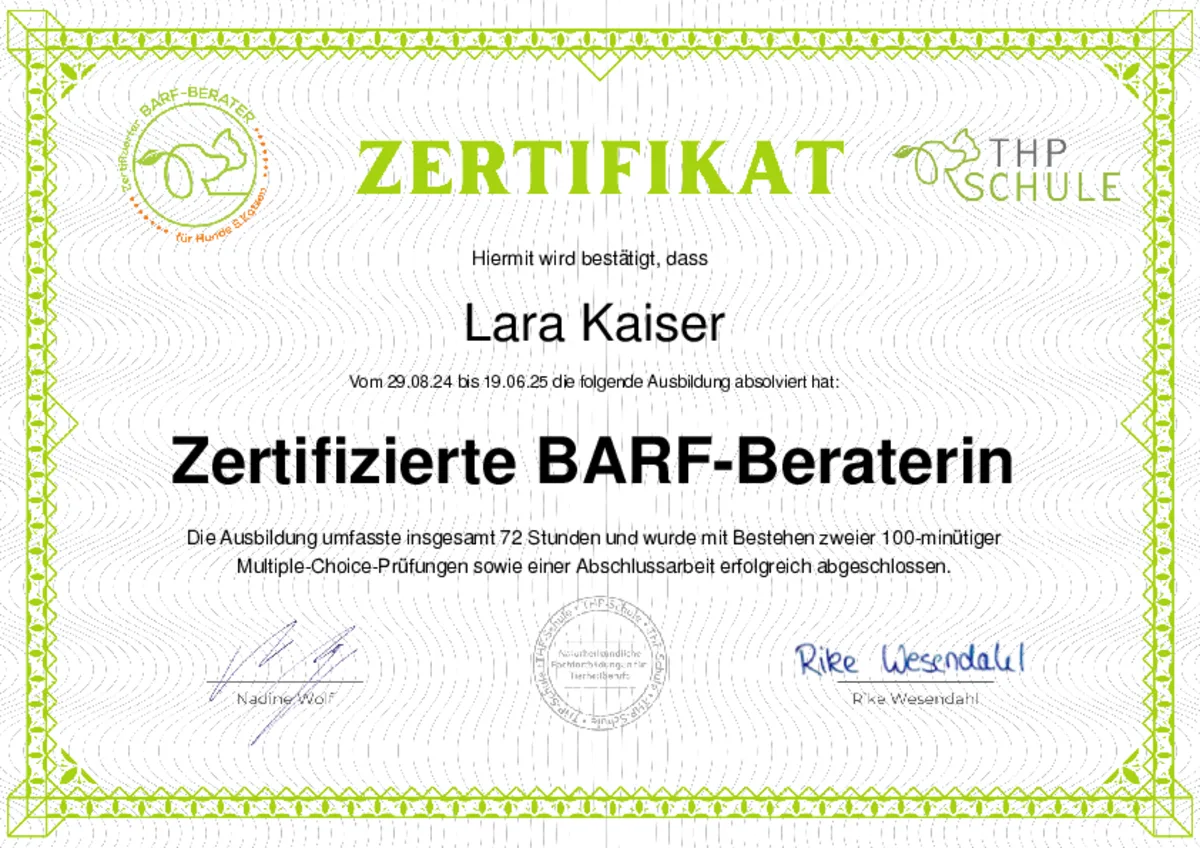 Zertifikat: BARF-Beraterin